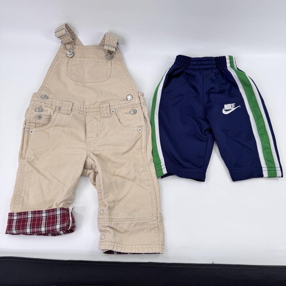 Vintage Y2K Gymboree Boys Khaki Overalls Nike Pants Blue 3-6M 2000's